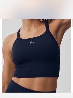 ALO Yoga Ribbed Navy Crop Tank with Thin Straps